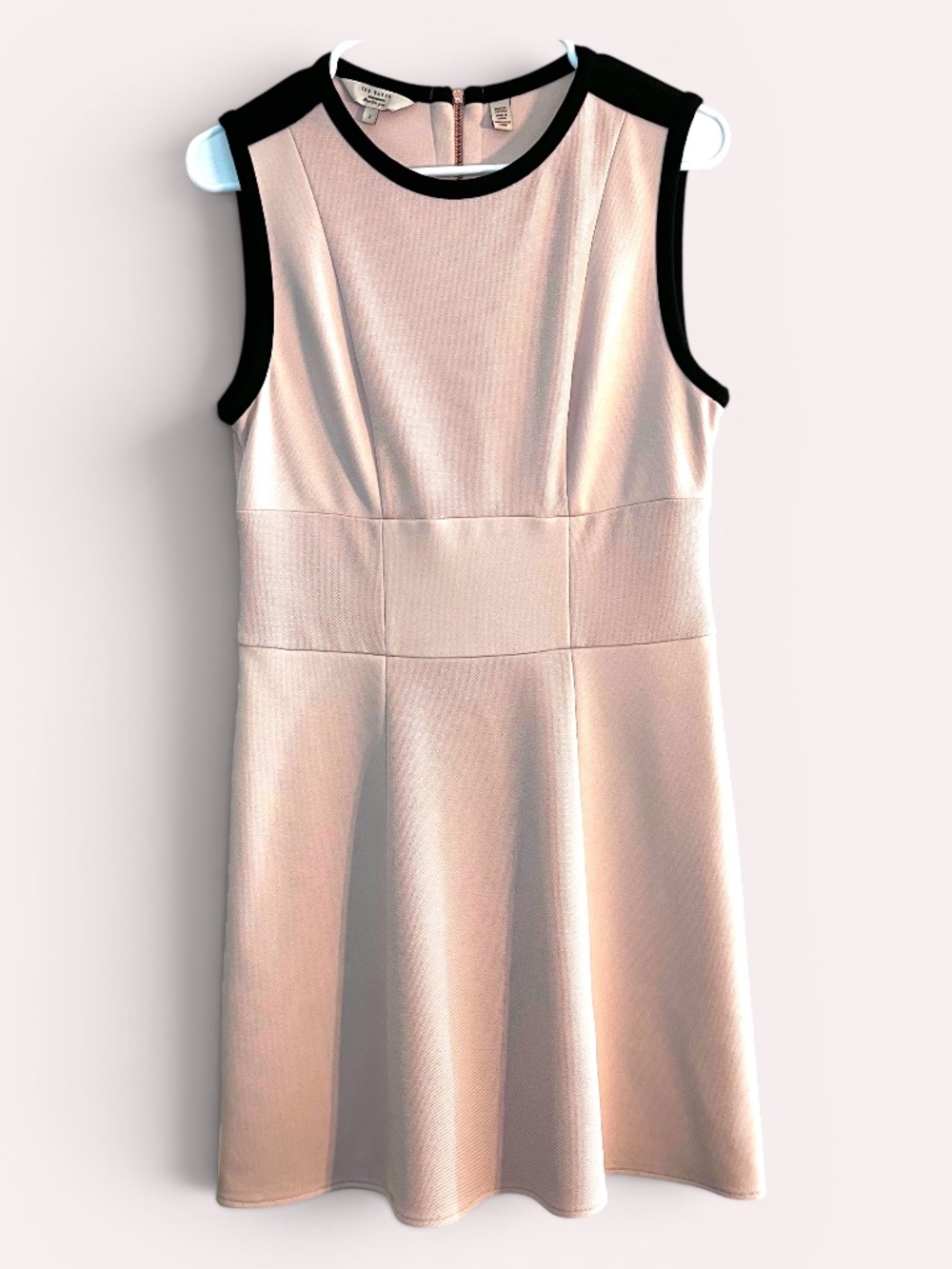 Ted Baker London Blush Pink Black Trim Ponte Fit Flare Mini Dress Sleeveless 2